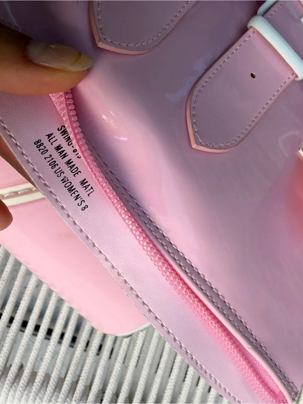 Dolls Kill holographic Pink Buckle Platform Rave Boots